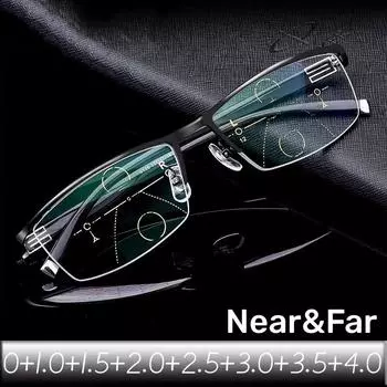 Fashion Women Men Business Presbyopia Blue Light Blocking Bifocal Reading Glasses Trendy Half Frame Far Sight Prescription Eyeglasses 4.0