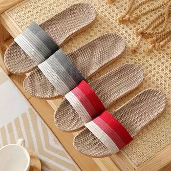 Fashion Women Men Couple Indoor Home Wooden Floor Linen Basin Bottom Thickening Spring and Autumn Cotton Summer Sandals and Slippers 35-36 тёмно-синий