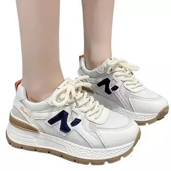 Fashion Women Mesh Flat Shoes Spring autumn Breathable Women Leather Couple Breathable Comfortable Casual Running Khaki Sports Shoes 35 слоновая кость