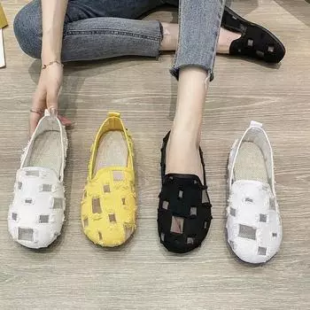Fashion Women Mesh Flat Shoes Spring Shallow Casual Loafers Comfortable Soft Sole Single Shoe Breathable Solid Color Women Shoes 35 белый