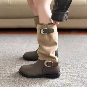 Fashion Women Mid-calf Boots Buckle Autumn Winter Thick with 2024 High Quality Fashion New Outdoors Women s Shoes Botines De Mujer 35 кофейный