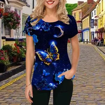 Модная женская футболка с принтом «Лунная бабочка», забавная повседневная футболка с круглым вырезом и короткими рукавами, летняя женская футболка XS зелёный