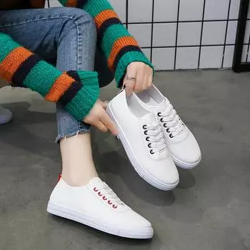 Fashion Women New Casual Breathable Sneakers Women White Lace-up Women s Vulcanize Shoes Summer Flat Bottom Sports Shoes 35 чёрный