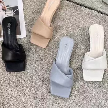 модные женские новые роскошные босоножки летние туфли на среднем каблуке массивные повседневные дизайнерские туфли-лодочки туфли-лодочки с открытой пяткой туфли-мюли Zapatos Ladies 35 бежевый