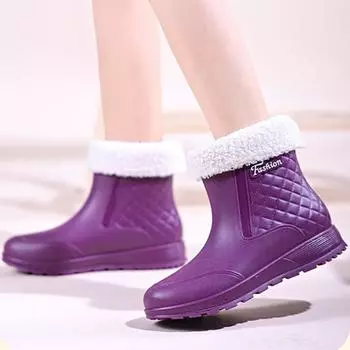 Fashion Women Non-Slip Mid-Calf Length Waterproof Shoes Comfort Non-slip Fishing Shoes New Waterproof Rubber Rain Boots Shoes Size 36-40 36 хаки