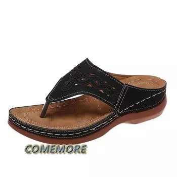 Fashion Women Platform Sandals Beach Casual Wedges Flip Flops Open Toe Big Toe Anti-slip Outdoor Shoes Slippers Hollowed Out Rhinestone 35 чёрный