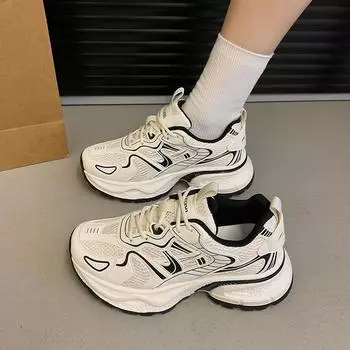 Fashion Women Platform Sneakers Lace-up Autumn Women s Sports Shoes High Top Chunky Casual Shoes Woman Thick Bottom Mesh White Shoes 35 красный