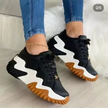 fashion Women Platform Sneakers Leather Casual Ladies Chunky Shoes White Woman High Black Fashion Thick Soled Wedge Sneakers 35-43 35 бежевый