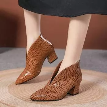 fashion Women Pointed Toe Ankle Chelsea Boots Mid Heels Chunky Shoes 2024 Autumn Designer New Party Shoes Pumps Dress Brand Femme Shoes 35 темно-коричневого