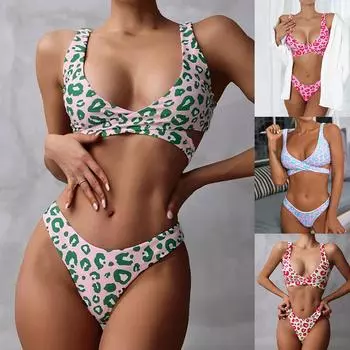 Модный женский купальник с принтом и перекрестным разрезом, повседневный жилет, бикини, сексуальный купальник S синий