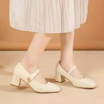 Модные женские туфли Мэри Джейн в стиле ретро, женские туфли в британском стиле, весна-лето, квадратный носок, высокий каблук, повседневные, удобные, свадебные туфли-лодочки Zapato Mujer 35 чёрный