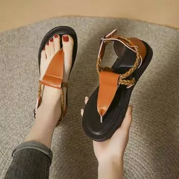 Fashion Women Retro Rome Sandals Clip Toe Flip Flops Women Summer Flats Casual Slippers Female Design New Beach Dress Slides Zapatillas 35 коричневый