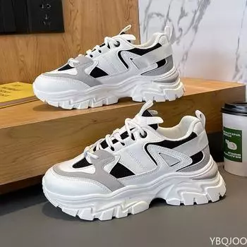 Модные женские кроссовки для бега с дышащей сеткой, увеличивающие рост на 5 см, женские массивные кроссовки для ходьбы на открытом воздухе, белые танкетки 35 чёрный