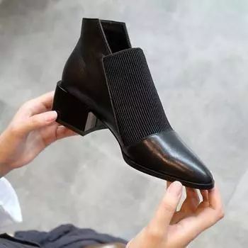 Fashion Women s Ankle Boots Leather Black Booties Fur Pointed Toe Female Short Shoes Elastic Comfortable and Elegant Goth Hot New in Y2k 35