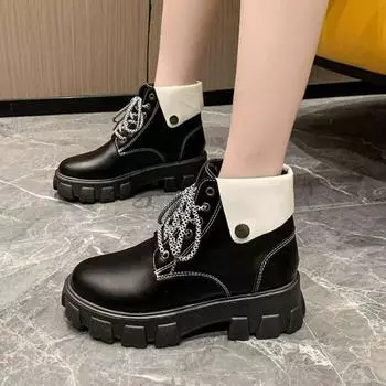 Fashion Women s Ankle Boots Leather Chunky Female Short Shoes Round Toe Booties Black Platform Spring 2024 Autumn High Quality Winter Pu 35