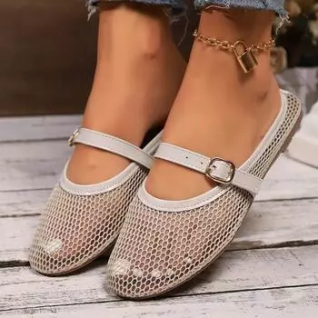 Fashion Women s Autumn Round Head Shallow Hollow Breathable Mesh Shoes New Soft Sole Non-slip Slip-on Shoes 36 абрикосовый