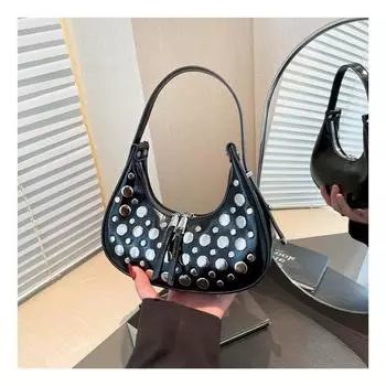 Fashion women s bags spring new casual women s shoulder bags niche rivet underarm bags tote bags чёрный