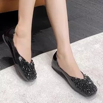 Fashion Women s Ballet Flats Fashion Princess Shoes for Casual Crystal Boat Shoes Sparkling Rhinestone Women Flats Lazy Loafers 2024 35 чёрный