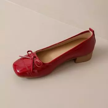 Fashion Women s ballet flats Leather Loafers Women Fashion Bowknot Slip On Square Toe Flats 2024 Party Retro Black Nude Ballet Shoes 35 чёрный