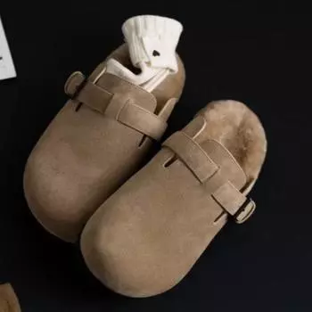 Fashion Women s Baotou Slippers Winter New Round Head Deep Mouth Suede Soft Bottom Anti-slip Wear-resistant Cotton Drag 35 хаки