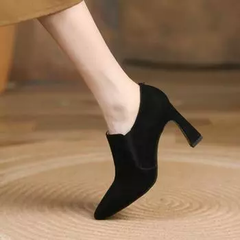 Модные женские босоножки 2024 Весна Новые дизайнерские туфли Острый носок Туфли на высоком каблуке Женские туфли-лодочки с острым носом 34 чёрный