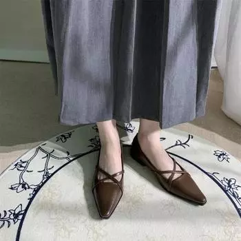 Fashion Women s Boat Shoes Pointed Toe Slip on Cross-tied Pumps New Designer 2024 Spring Shoes Woman Flats Zapatos Mujer Autumn 35 чёрный