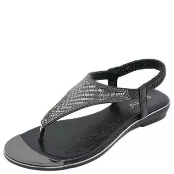 fashion Women s Bohemia Sandals 2024 Summer Clip Toe Flat Heels Sandals Women Bling Crystal Non-Slip Rome Shoes Ladies 36 шампанского