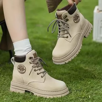 Fashion Women s Boots 2024 Autumn/Winter Leather Ankle Work Boots Lace-up Thick Sole Inside Increase Hish Casual Fashion Leather Boots 33 розовый