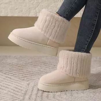 Fashion Women s Boots Winter Plush Warm Snow Boots Fluffy Mid-calf Casual Cotton Shoes for Women Anti Slip Platform Boots Botas De Mujer 36 бежевый