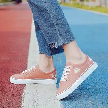 Fashion Women s Canvas Shoes Women s Flat Shoes Women Sneakers Cute Embroider Comfortable Student Shoes Lace-up Shoe 35 чёрный