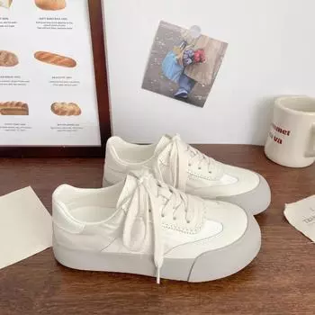 Модная женская повседневная спортивная обувь для активного отдыха 2024 года, спортивная обувь со шнуровкой и круглым носком, вулканизированная обувь 35 белый