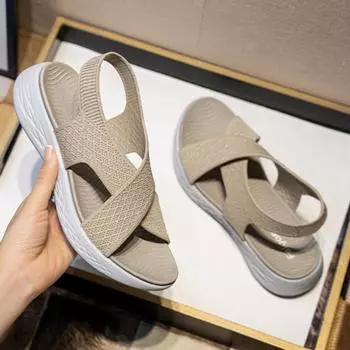 Fashion Women s Casual Sandals Slope Heel Sandals 2024 New Flyknit Fashion Comfortable Lightweight Sports Beach Sandals Womens Shoes 36 синий