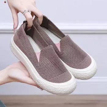 Fashion Women s Casual Shoes Autumn 2024 Soft Sole Shallow Mouth Flat Shoes Thick Sole Mesh Breathable Anti Slip Walking Shoes Zapatos 35