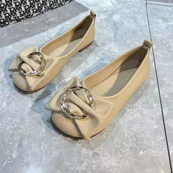 Модные женские повседневные туфли Модные удобные нескользящие износостойкие простые металлические декоративные повседневные дышащие балетки мокасины 35 бежевый