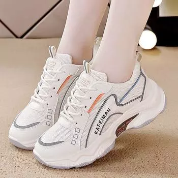 Fashion Women s Casual Shoes Mesh Breathable Thick Bottom Elevated Increase Simple All-match Sneakers Women Women Shoes Autumntime 35 покинуть белый