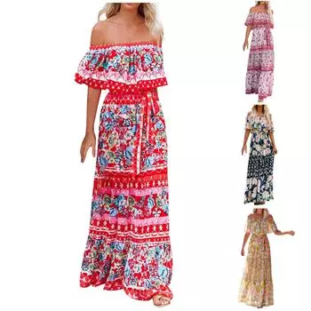 Модное женское повседневное летнее свободное платье с эластичной талией и принтом на талии XL красный