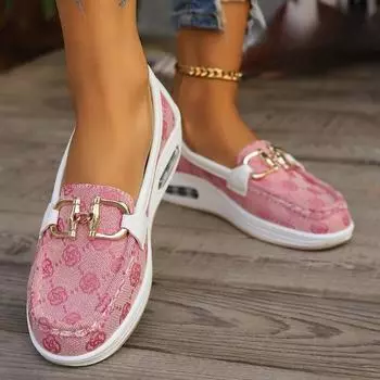 Fashion Women s Casual Thick Sole Shoes 2024 Spring and Autumn Comfortable Non-Slip Flat Shoes Women s Wedge Thick Sole Sneakers 36 розовый