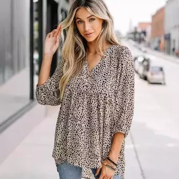 Модные женские повседневные топы, осенний тонкий пуловер с V-образным вырезом, свободный коричневый топ с длинным рукавом, удобная и универсальная футболка для женщин S коричневый