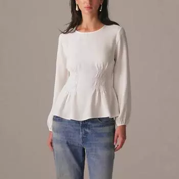 Модные женские повседневные топы весна-лето однотонные с круглым воротником и плиссированной талией рубашка с длинным рукавом удобная и универсальная футболка для женщин S белый