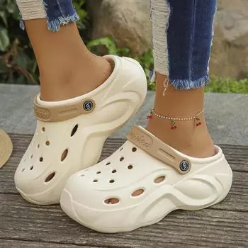 Fashion Women s Chunky Platform Sandals 2024 Summer Thick Sole eva Clogs Garden Shoes for Women Outdoor Non Slip Beach Slippers 36-37 бежевый
