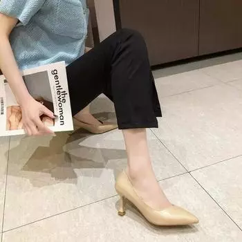 Модные женские удобные рабочие туфли на высоком каблуке, черная мягкая подошва, новинка лета 2024 года, горячая распродажа, плоский верх из мягкой кожи 36 хаки
