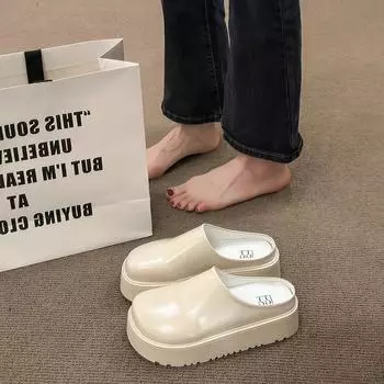 Fashion Women s Fashion Baotou Half Drag Autumn New Round Head Deep Mouth Thick Bottom Increase Big Head Waterproof Sandals 35 чёрный