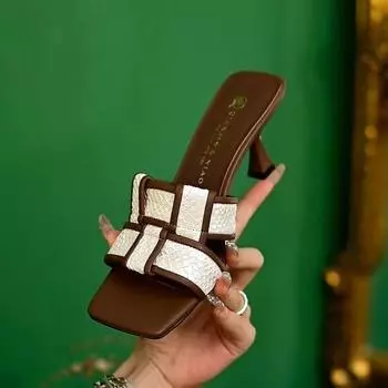 fashion Women s Fashion Color Block Sexy Open Toe High Heel Sandals Summer PU Leather Outdoor Casual Party Dress Women s Slippers 39 чёрный