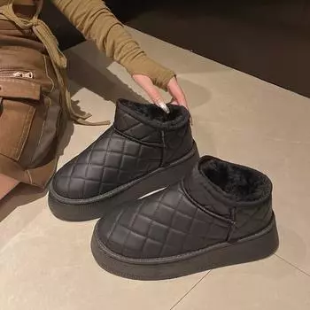 Fashion Women s Fashion Flat Cotton Boots Winter New Round Head Sleeve Short Plush Non-slip Comfortable Snow Boots 36