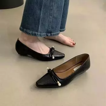 Fashion Women s Fashion Flat Shoes Autumn New Pointed Head Shallow Mouth Butterfly Knot Anti-slip Wear-resistant Soft Soled Shoes 35 чёрный