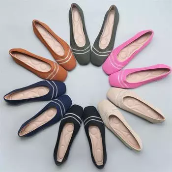 Fashion Women s Fashion Round Toe Flat Shoes Knitted Hollow Breathable Anti Slip Rubber Sole Casual Comfortable Single Shoes 34(Foot22cm) хаки