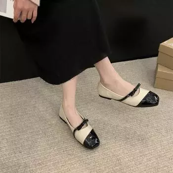 Fashion Women s Fashion Shoes with Flat Autumn New Square Shallow Color Matching Butterflies Soft Bottom Anti-slip Low Help Shoes 35 чёрный