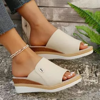 Fashion Women s Fashion Slippers 2024Summer New Wedge Slippers Lightweight and Comfortable Casual Shoes Women s Slope Heel High Heels 43 36 бежевый