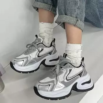 Модные женские кроссовки 2024 года, новые повседневные кроссовки для бега, дизайнерские роскошные женские туфли, дышащие теннисные туфли, туфли на платформе 36 серебряный