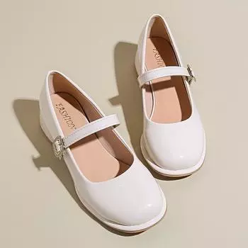 Fashion Women s fashion thick heel shoes autumn new round head shallow mouth metal buckle a word with temperament low top shoes 35 чёрный
